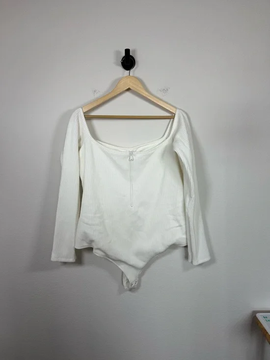 Good American Off Shoulder Half Zip Ribbed Bodysuit Cream Snap Close NWT 3XL (6) - Picture 6 of 16